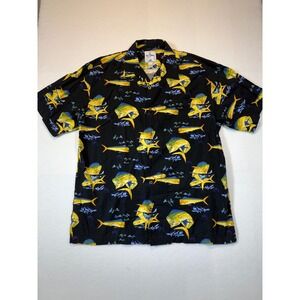 Guy Harvey Mens Button Up Short Sleeve Fishing Shirt Mahi Marlin Black